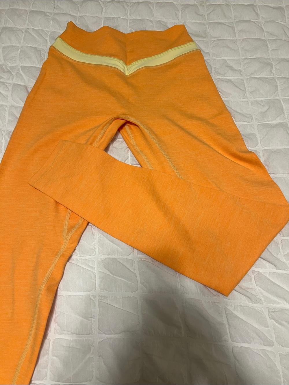 Women's Orange Leggings with Cream Waistband